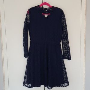 Size 12 Navy Blue Floral Lace Dress by Paper Doll